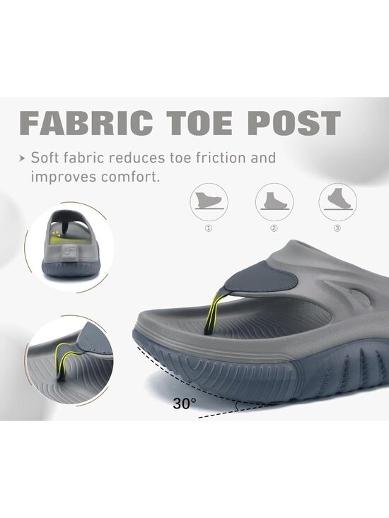 Men\'s Grey Black Orthopaedic Foot bed Flip Flops Fabric Toe Post Beach Sandals